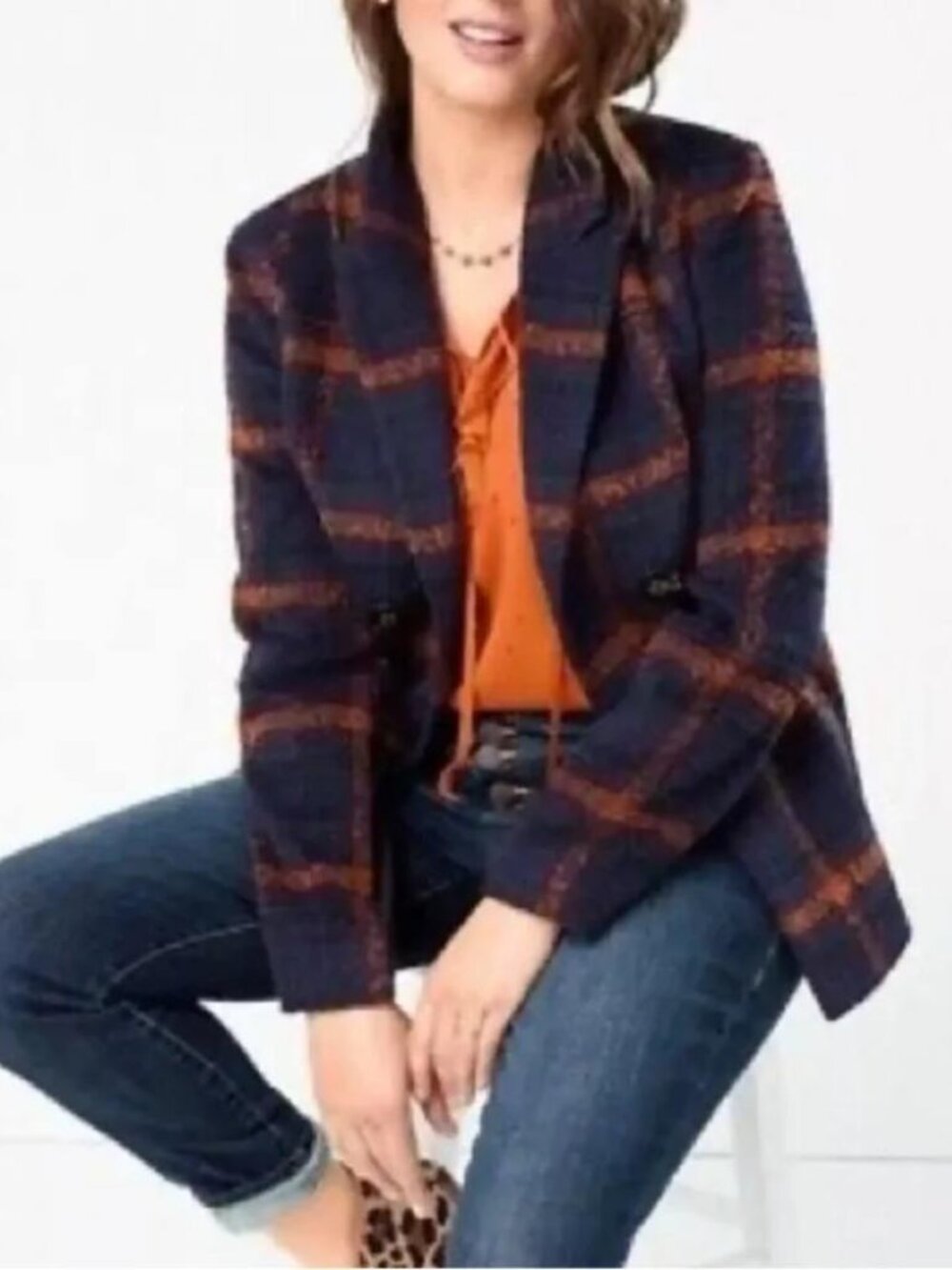 NWT Cabi Checkmate double breasted jacket in Merry Plaid 3736 peacoat blazer M